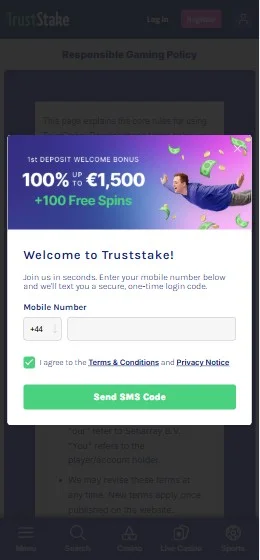TrustStake Casino registr